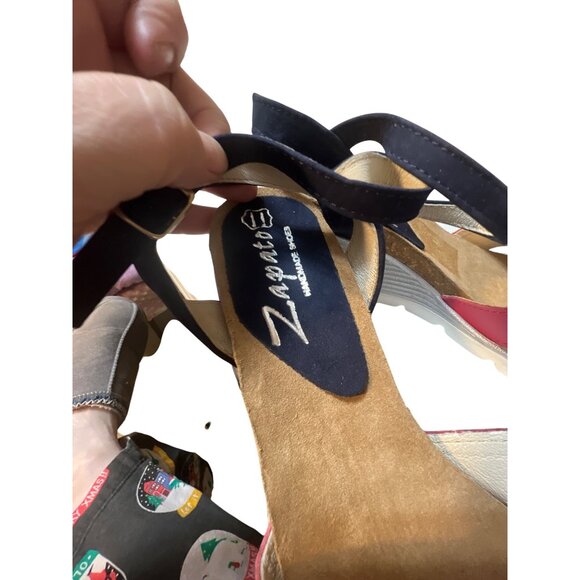 Zapatos Red & Navy Wedge Sandals Size 9 Made In Spain For Women NWOT - Picture 6 of 6